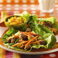 Crispy Beef Lettuce Wraps with Wowee Sauce